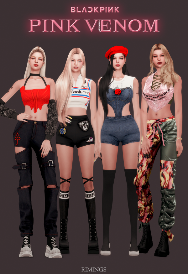 Alpha [RIMINGS] BLACKPINK Pink Venom Outfit Set by simsfinds - The Sims 4 Custom Content