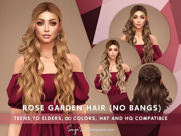Alpha Rose Garden Hair (No Bangs) - The Sims 4 Custom Content