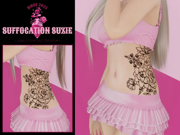 Mix Flowers Tattoo HQ by SuffocationSuzie - The Sims 4 Custom Content