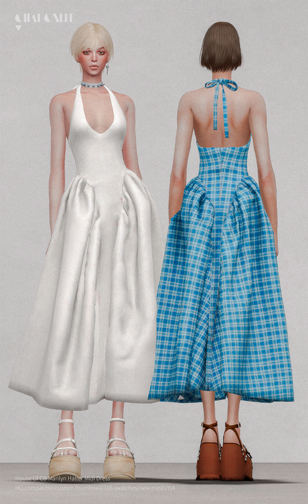 Mix House Of CB Marilyn Halter Midi Dress by simsfinds - The Sims 4 Custom Content