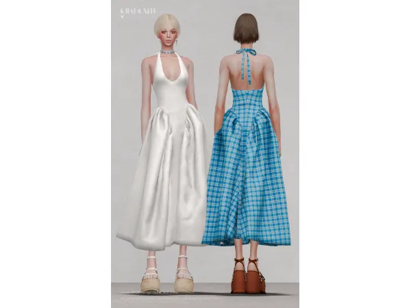Mix House Of CB Marilyn Halter Midi Dress by Charonlee - The Sims 4 Custom Content
