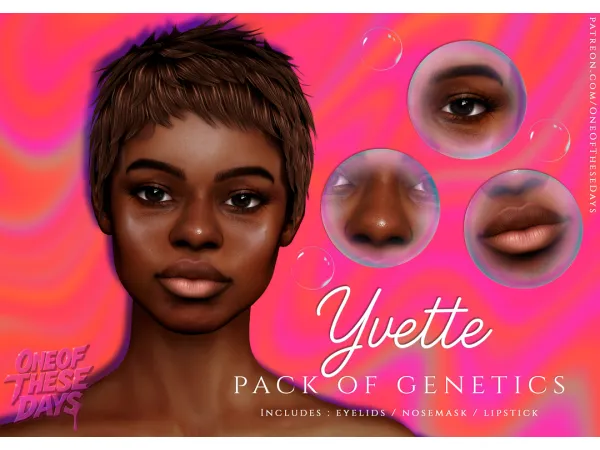Alpha Yvette GENETICS EYELIDS NOSEMASK LIPSTICK - The Sims 4 Custom Content