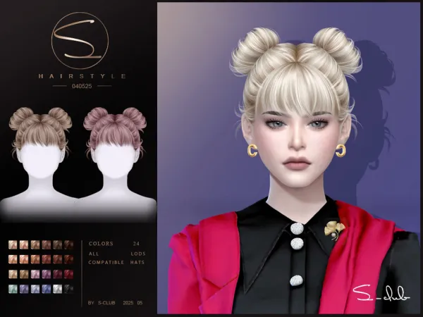 Alpha S Club_050325_Double buns hairstyle - The Sims 4 Custom Content