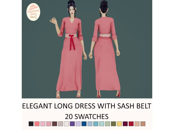 Maxis Match Elegant Long Dress with Sash Belt by Guemara - The Sims 4 Custom Content