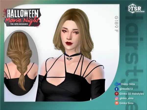 Alpha Halloween Movie Night Braid Hairstyle Ginko 189 Sims by Daisy - The Sims 4 Custom Content