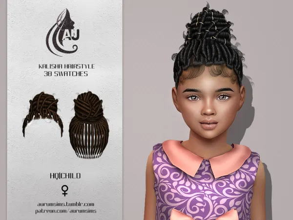 Alpha Kalisha updo locs for kids - The Sims 4 Custom Content