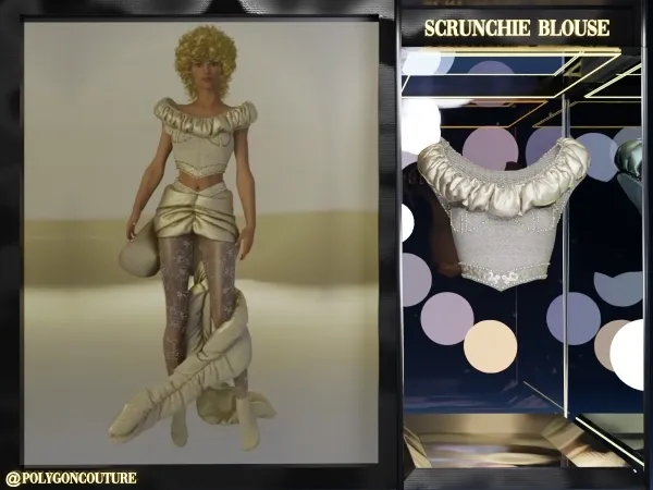 Alpha One shouder scruncie'Nbroidery Blouse - The Sims 4 Custom Content