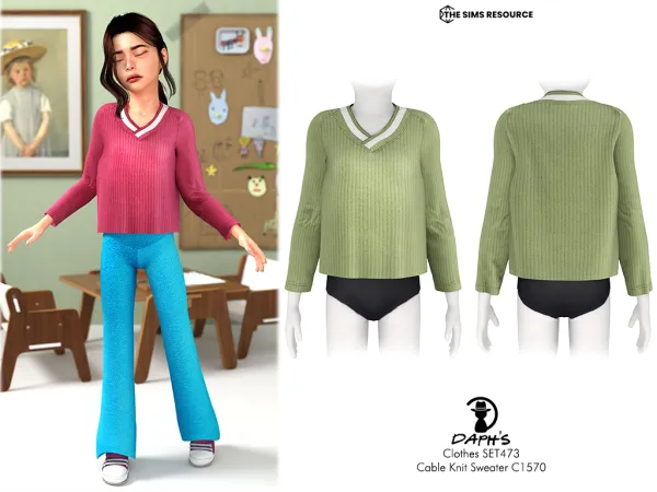 Alpha Daph's Clothes SET473 Cable Knit Sweater C1570 - The Sims 4 Custom Content