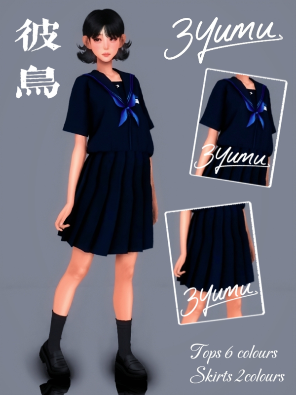 Maxis Match [3YUMU]Bi Niao high school tops skirts by simsfinds - The Sims 4 Custom Content
