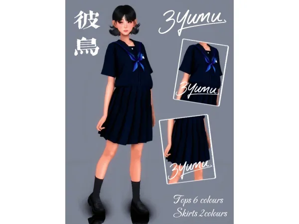 Maxis Match [3YUMU]Bi Niao high school tops skirts - The Sims 4 Custom Content