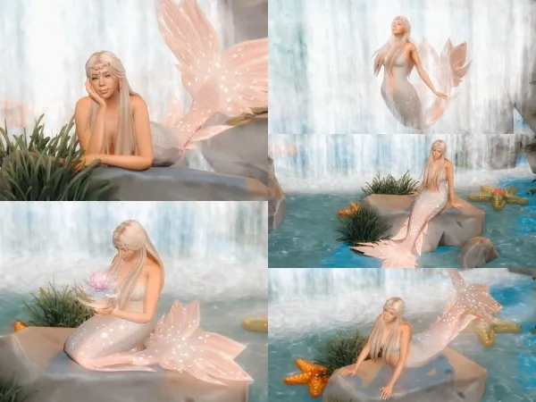 Mix Waterfall Dreams Mermaid Pose Pack by katverse - The Sims 4 Custom Content