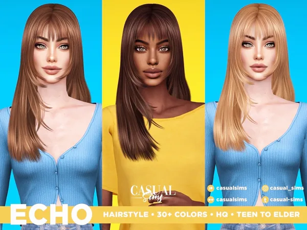 Alpha Echo Hairstyle Left With Bangs by casualsims - The Sims 4 Custom Content