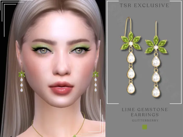 Alpha Lime Gemstone Earrings by glitterberrysims - The Sims 4 Custom Content