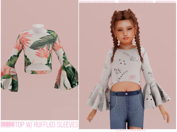 Alpha Top With Ruffled Sleeves For Preteen - The Sims 4 Custom Content