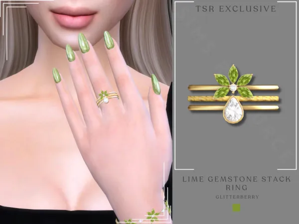 Alpha Lime Gemstone Stack Ring - The Sims 4 Custom Content