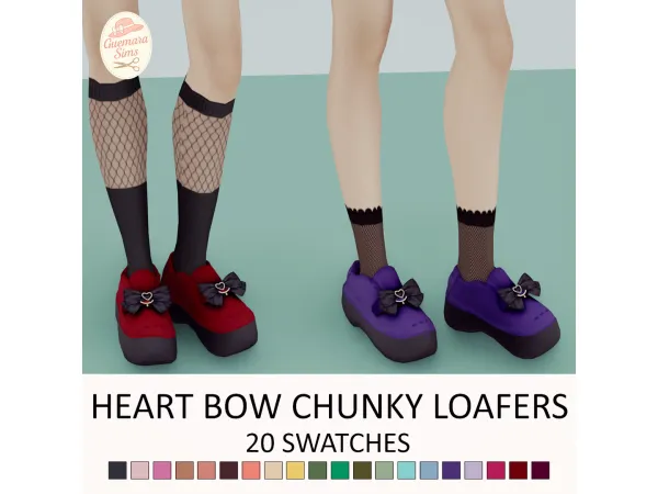 Alpha Heart Bow Chunky Loafers by guemarasims - The Sims 4 Custom Content