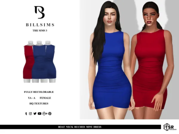 Boat Neck Ruched Mini Dress by billsims - The Sims 3 Custom Content