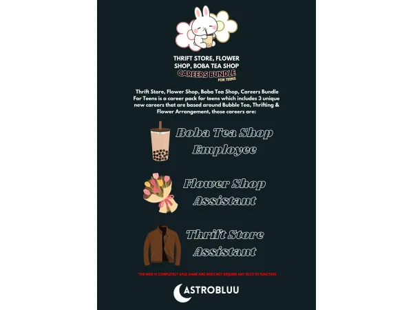 Mix Thrift Store Flower Shop Boba Tea Shop Careers Bundle For Teens by AstroBluu - The Sims 4 Custom Content