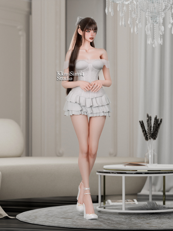 Alpha Lace off the shoulder lace bustier tiered skirt by simsfinds - The Sims 4 Custom Content