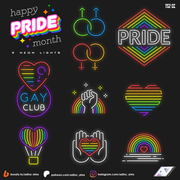 [SET] 9 Neon Lights Happy Pride Month 2025 by simsfinds - The Sims 2 Custom Content