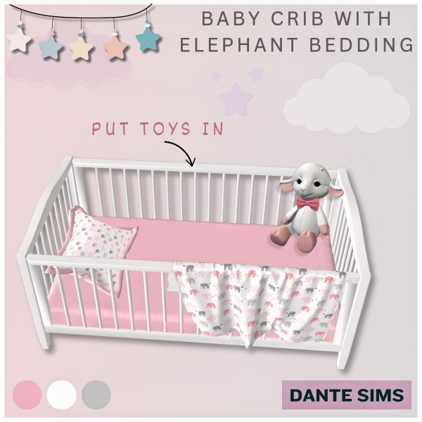 Alpha Baby crib with cute elephant bedding by dantesims - The Sims 4 Custom Content