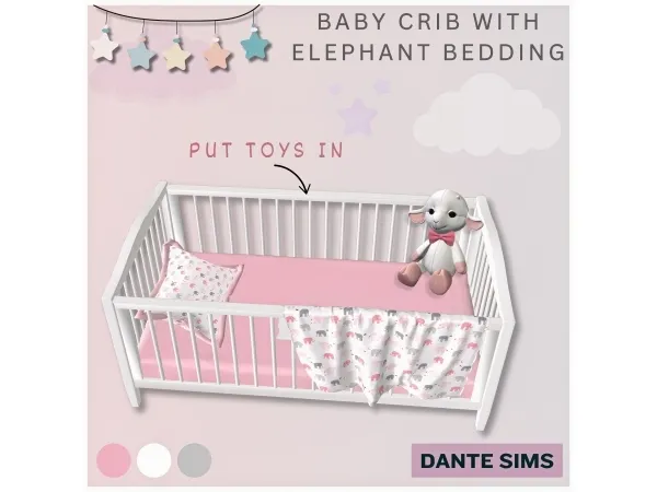 Alpha Baby crib with cute elephant bedding - The Sims 4 Custom Content