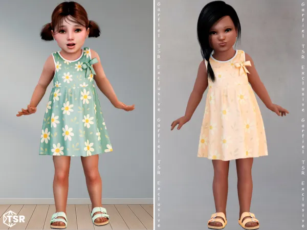 Maxis Match Lidia Floral sundress with shoulder bow by Garfiel - The Sims 4 Custom Content