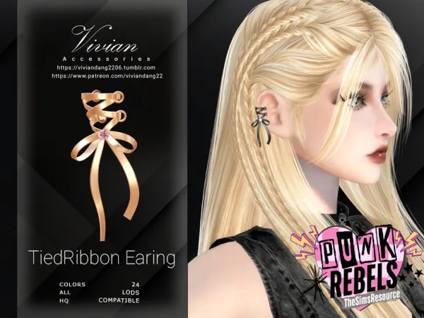 Alpha TiedRibbon Earing by VivianDang - The Sims 4 Custom Content