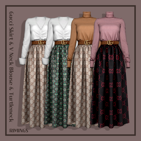 Alpha [RIMINGS] Gucci Skirt V Neck Blouse Turtleneck by simsfinds - The Sims 4 Custom Content