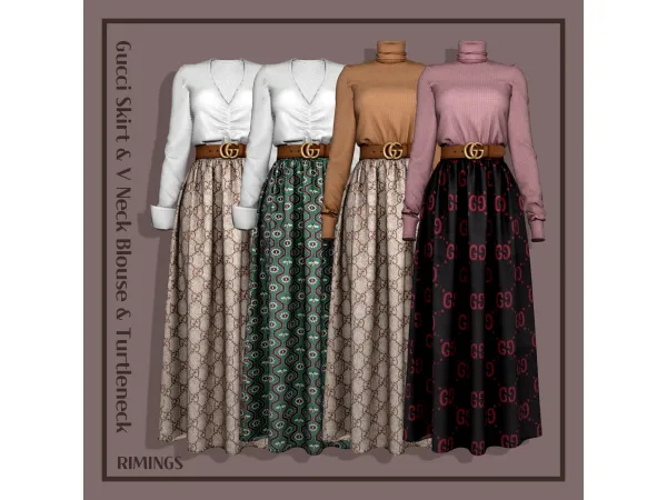 Alpha [RIMINGS] Gucci Skirt V Neck Blouse Turtleneck - The Sims 4 Custom Content