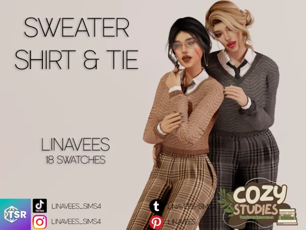 Alpha COZY STUDIES TATUM (SWEATER SHIRT) by thesimsresource - The Sims 4 Custom Content