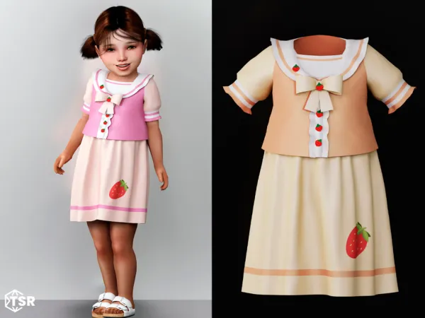 Mix Miriam Cute dress with strawberries by Garfiel - The Sims 4 Custom Content