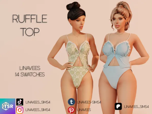 Alpha KALANI RUFFLE TOP by thesimsresource - The Sims 4 Custom Content