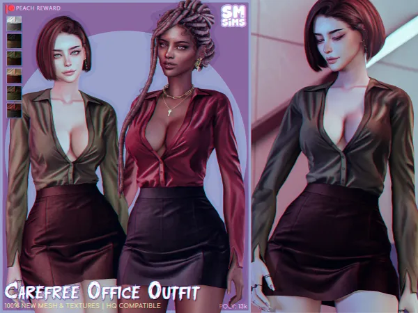 Alpha PEACH Carefree Office Outfit by SMSims - The Sims 4 Custom Content