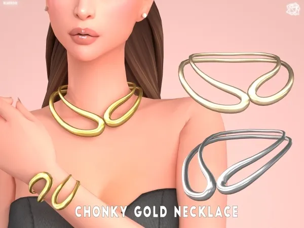 Maxis Match ChonkyGold Necklace Bluerose - The Sims 4 Custom Content