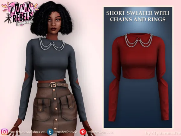 Alpha Punk Rebels Short sweater with chains and rings by MysteriousOo - The Sims 4 Custom Content