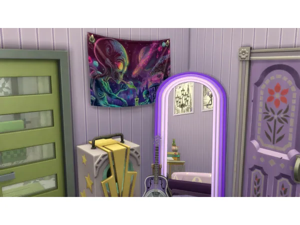 Maxis Match Cosmic Alien Neon Tapestry by midnightpixie85 - The Sims 4 Custom Content