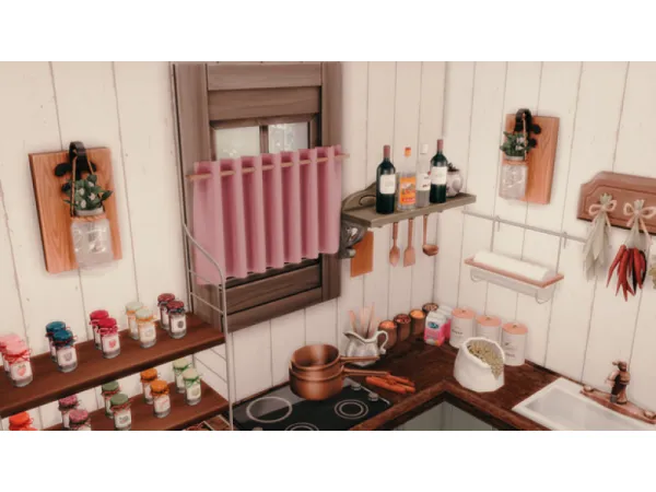Alpha Cafe Curtains for one tile window by rrtt - The Sims 4 Custom Content
