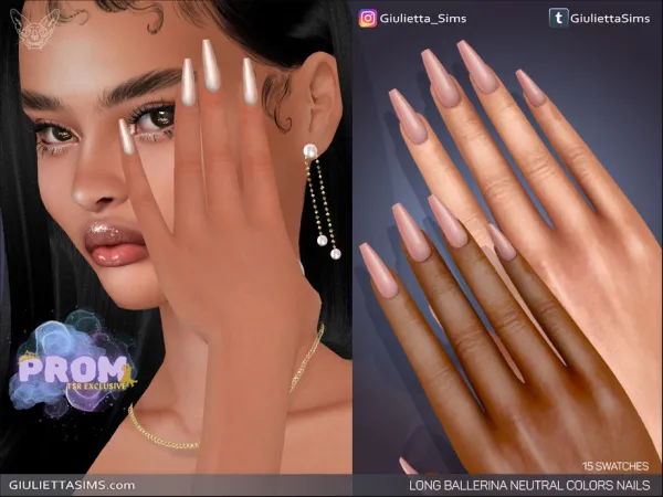Alpha Long Ballerina Neutral Colors Prom Nails - The Sims 4 Custom Content