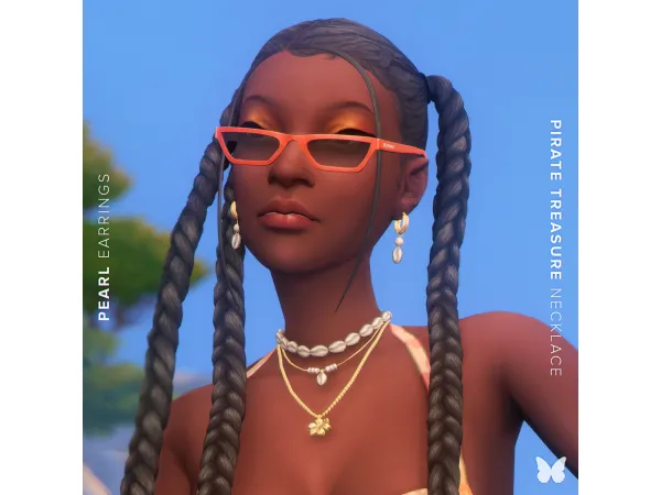 Maxis Match Pearl Earrings Pirate Treasure Necklace by joliebean - The Sims 4 Custom Content