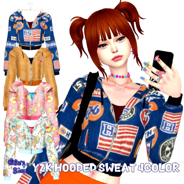 Alpha C Y2K Hooded sweat 4color By by simsfinds - The Sims 4 Custom Content