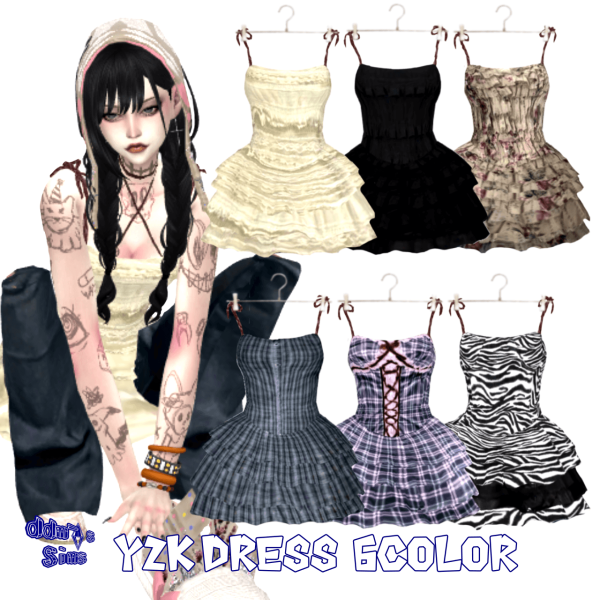 Alpha C Y2K Dress 6color by simsfinds - The Sims 4 Custom Content