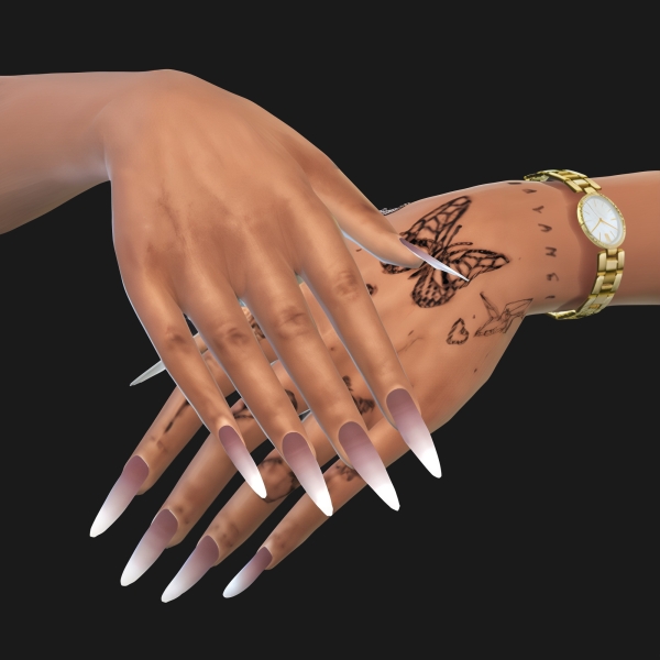 Alpha French ombre long round nails by nyx_sims - The Sims 4 Custom Content