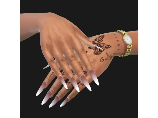 Alpha French ombre long round nails - The Sims 4 Custom Content