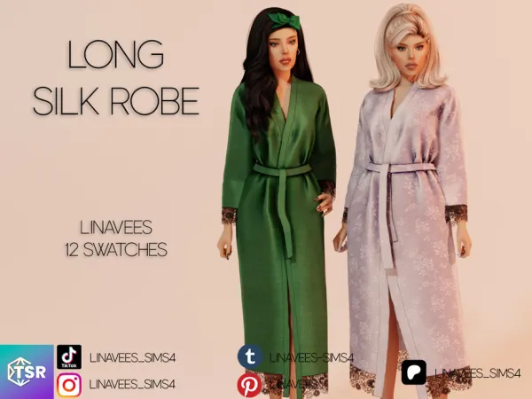 Alpha ANAYA LONG SILK ROBE by linavees - The Sims 4 Custom Content