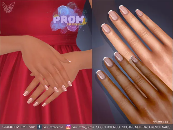 Alpha Short Rounded Square French Neutral Prom Nails - The Sims 4 Custom Content