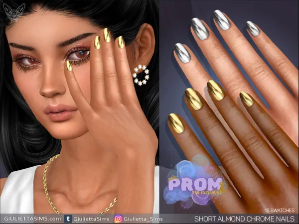 Alpha Short Almond Chrome Prom Nails - The Sims 4 Custom Content