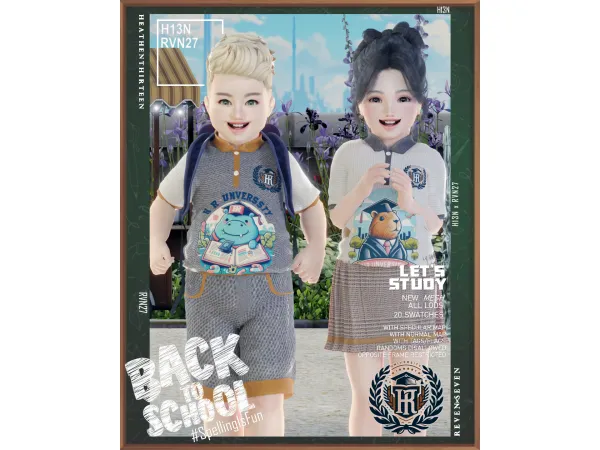 Alpha Toddler's Daycare Polo Printed Summer Uniform by rvn2seven - The Sims 4 Custom Content