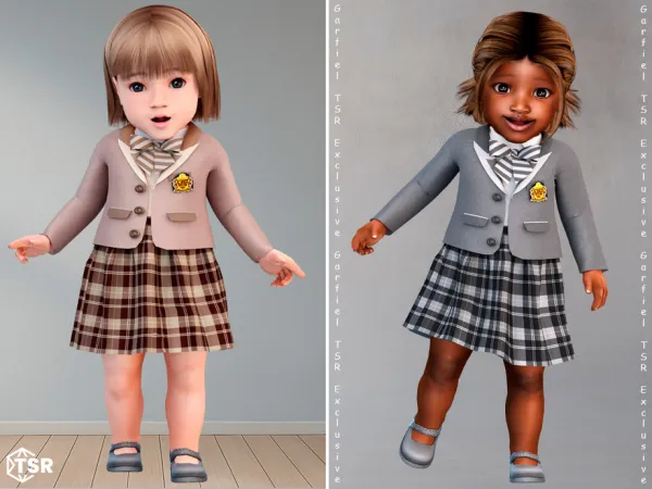 Infant formal outfit with blazer, plaid skirt and bow tie by Garfiel