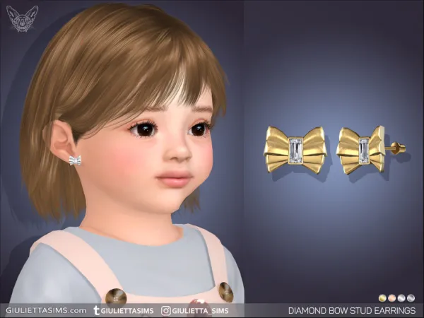 Alpha Diamond Bow Stud Earrings For Toddlers - The Sims 4 Custom Content